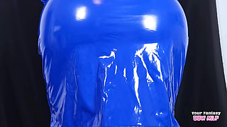 Aunty's Big Tits in Her Tight Blue Pvc Dress