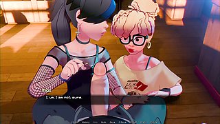 Curly-haired redhead in an adult visual novel gets into some steamy oral action