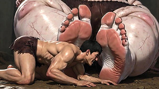 Huge Obese Giantess BBW - Slave Licking Her Giant Feet in Worship