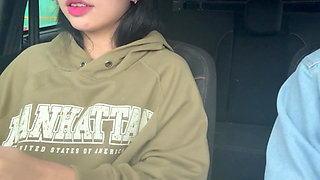 Student Gives Handjob in Car and Makes Him Cum