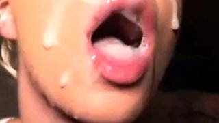 Amateur Girl Swallows Huge Load on Webcam