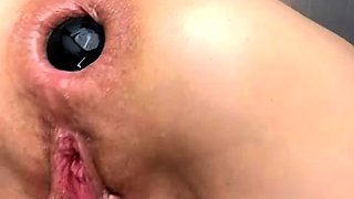Gaping anal fist fetish lesbo big toy foreplay in bedroom
