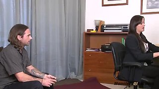 Boss with Big Tits Gives Blowjob and Handjob for Cumshot