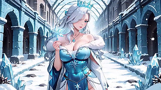 Silver-Haired Ice Mage in a Crystal Hall! Casting magic while looking effortlessly cold, yet her lips are trembling.