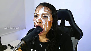 Hungry Ana Explodes Semen on Her Pretty Face While Fucking Herself with Her Sex Machine