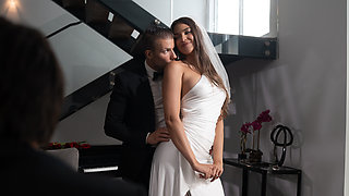 Cuckolding action for a married couple in front of the guests