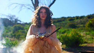 Kylie & Sera suck Michael's huge cock in the great outdoors