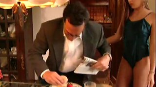 Elder gentleman becomes very horny when he saw cute blonde masturbating in the shower