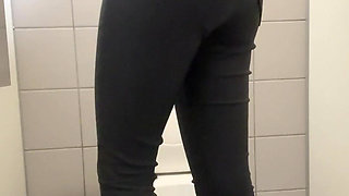 Compilation Girl in Black Skinny Jeans Piss in Public Toilets Daily Pad in Panties