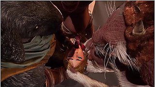 4 Furries Gangbang An Elf Girl - Tripple Penetration