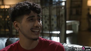Asian teen maid Avery Black  caught masturbating by a young guy