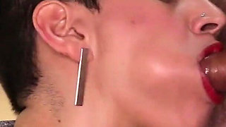 Cum Mouthful Dripping on Silver Shirt