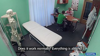 Blonda nurse in full uniform bangs her recent patient - fake medical center