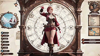 Redhead Pirate Captain! Playing with Her Cutlass in a Vintage Ship Cabin.