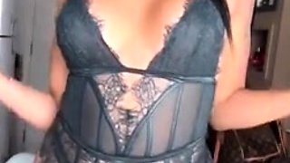 Big boobs shemale teases and masturbates herself solo