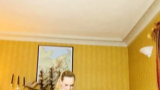 Amateur Blonde Chick Strips To Thong