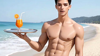 A big boobs need a real beach vacation but she get a waiter's cock instead