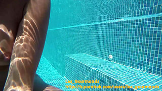 Sex in the Pool in Greece, with a Rambone Dildo and a Big Underwater Cumshot