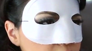 Masked brunette anally banged