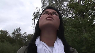 Two Dicks Rough Sex on the Street for a Slutty Brunette: Rough DP Fuck in Prague