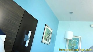 Casting babe sucking cock on her knees
