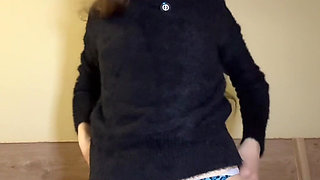 Dirty Used Panties Show - Pantyhose Pulled Down, Panty Liner & Russian Dirty Talk
