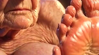 Beautiful Big Wrinkled Feet Oiled up - Oil Dripping From Toes Sensual Massage