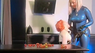 Strapon Lesbian and Latex Rubber Home Fun