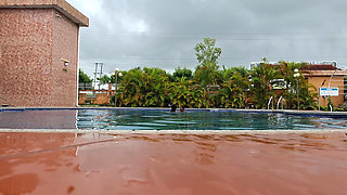 Sperm Floating in the Pool, Hard Sex in the Water, Double Orgasm