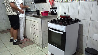 Maid had her ass used while washing dishes.