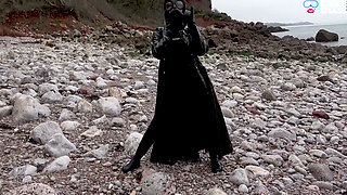 Gas Mask Goddess - Rubber Wetsuit & Pvc Mac Beach Tease