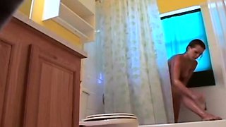 Stepdaughter 21 shaves pussy in shower (voyeur)