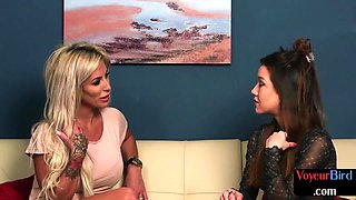 CFNM whores love teasing naked male while jerking one-eyed snake