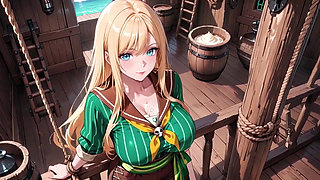 Blonde Pirate's Lazy Morning! Green Striped Top, Lazy Bar Counter & Sunlit Bedroom.