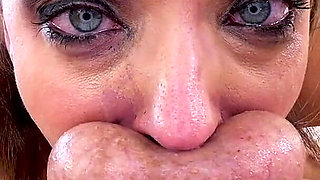 Sexy brunette MILF Pristine Edge POV deepthroat blowjob and cum play & swallow