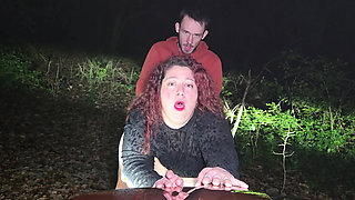 Big Tits French Girl Abricot Sucree Gets Fucked Doggystyle Outdoor in Forest at Night