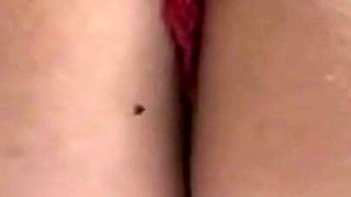 Brunette MILF in Sexy Red Underwear Takes Cum From Two Big Cocks in Her Mouth