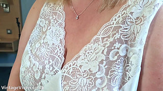 Brazen BBW Wife in Thick Pantyhose Show her Bushy Pussy