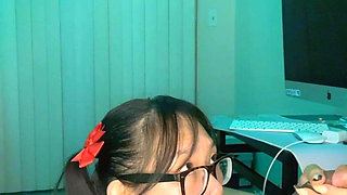 Hot Nerdy Asian Giving Handjob and Blowjob for Extra Credit - Huge Facial Cumshot