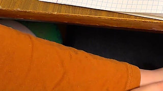 Schoolgirl Giving Him Handjob in Math Class Under the Table at College. Risky Masturbation in a Public Class.