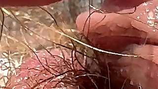 Amateur Hairy Girl Mastubates in Closeup with Huge Clit