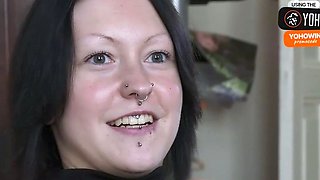 Tattooed brown-haired with nose ring loves erotic solo play