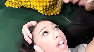 New stepdaughter gets her throat and pussy used in a hard taboo college fuck