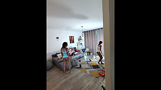 Untalented Basketball with Two Hot Petite and Skinny Girls as Ebony Hot Alina Brings Her BFF Holly They Play Games