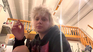 Goth Girl No Makeup Smoking a Cigarette