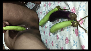 Unsatisfied with Her Husband, Sister-in-law Enjoyed Putting Long Eggplant and Loki in Her Pussy
