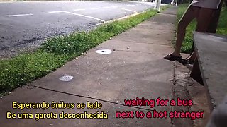 Public Bus Stop Blowjob With Risky Masturbation Next To Stranger - Amateur Latina Fanny Squirting