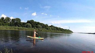 Blonde Solo Girl Naked on a SUP Board