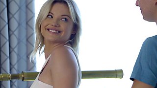 Couple fucked with a girl having big natural tits, reminiscent of Nikki Nuttz.