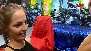 Redhead Slut Gangbanged and Cum-drenched by Four Horny Studs